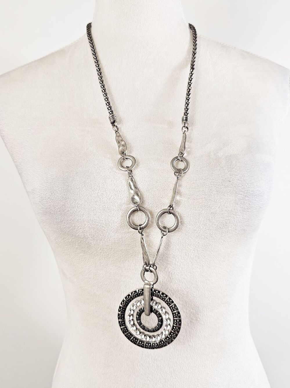 Vintage 90s Versona Silver Tone Rhinestone Coreana Necklace Long